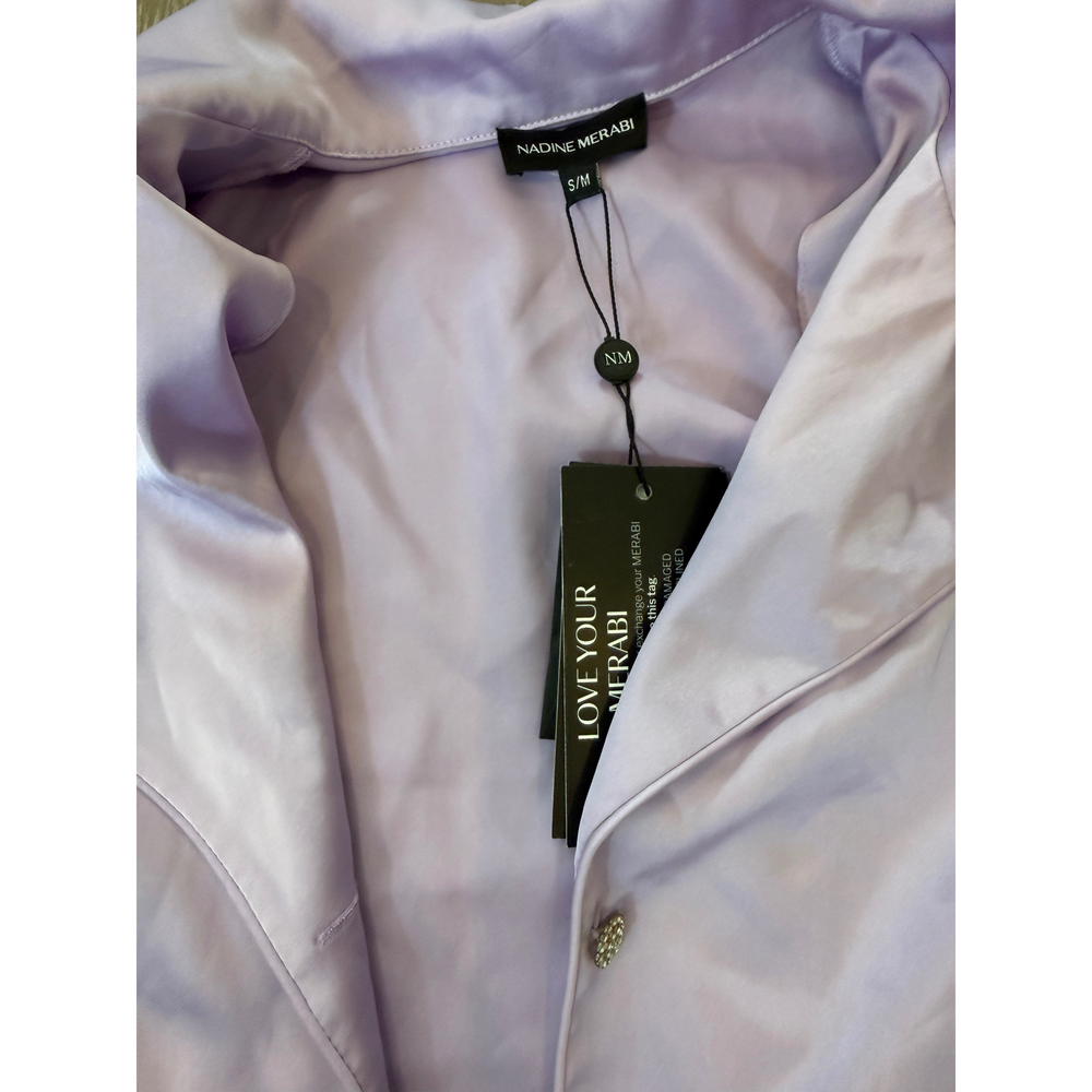 Nadine Merabi Lavender Feather Trim Pyjama Set in Purple - Picture 2 of 4